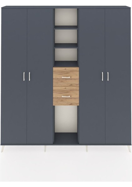 Arges Dolap 15 Raflı 2 Çekmeceli 4 Kapaklı 220X30X243 Antrasit-Antrasit/çam