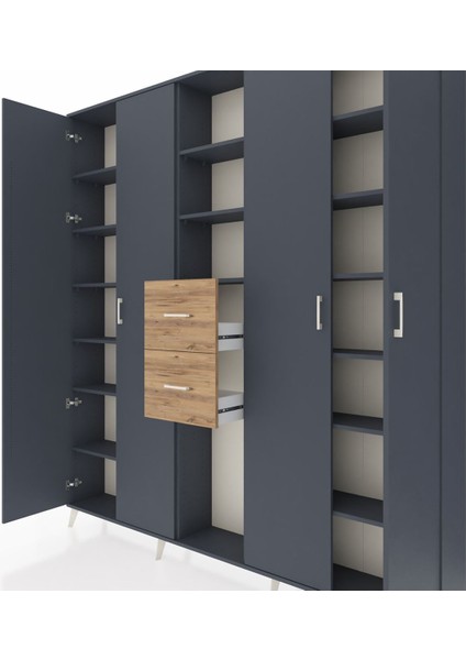 Arges Dolap 15 Raflı 2 Çekmeceli 4 Kapaklı 220X30X243 Antrasit-Antrasit/çam fırsatları