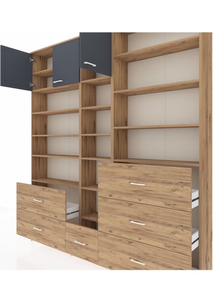 Arges Dolap 17 Raflı 6 Çekmeceli 3 Kapaklı 220X30X243 Çam-Antrasit/çam fırsatları