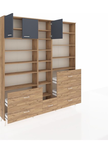 Arges Dolap 17 Raflı 6 Çekmeceli 3 Kapaklı 220X30X243 Çam-Antrasit/çam indirimleri