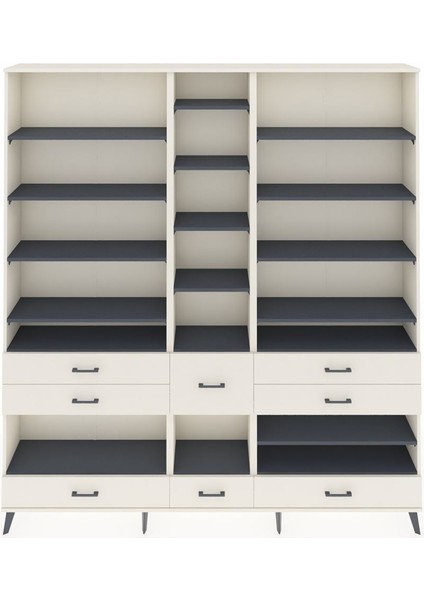 Arges Dolap 19 Raflı 8 Çekmeceli 220X30X243 Aytaşı-Antrasit/aytaşı