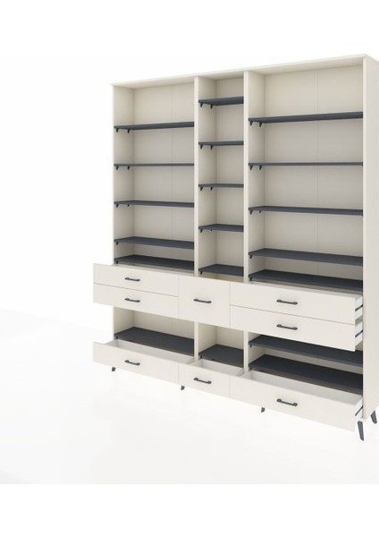 Arges Dolap 19 Raflı 8 Çekmeceli 220X30X243 Aytaşı-Antrasit/aytaşı modelleri