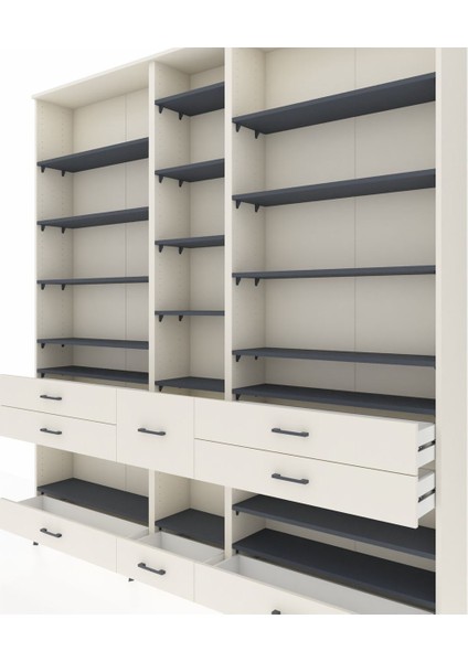 Arges Dolap 19 Raflı 8 Çekmeceli 220X30X243 Aytaşı-Antrasit/aytaşı fırsatları