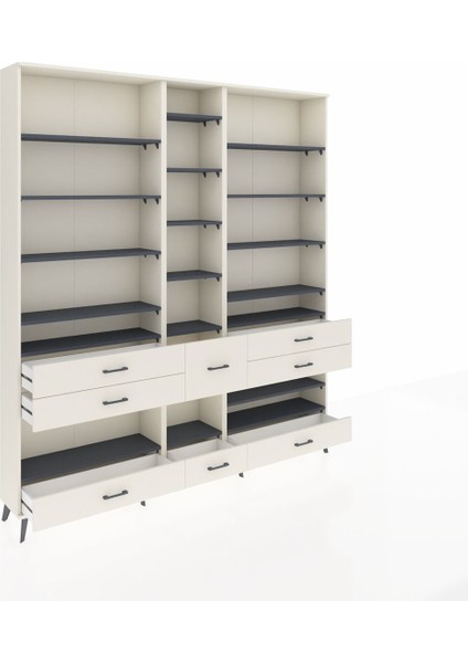 Arges Dolap 19 Raflı 8 Çekmeceli 220X30X243 Aytaşı-Antrasit/aytaşı indirimleri