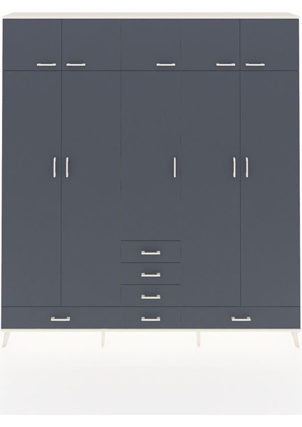 Arges Gardrop 6 Raflı 6 Çekmeceli 4 Askılı 220X30X243 Aytaşı-Antrasit