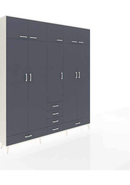 Arges Gardrop 6 Raflı 6 Çekmeceli 4 Askılı 220X30X243 Aytaşı-Antrasit fiyatları