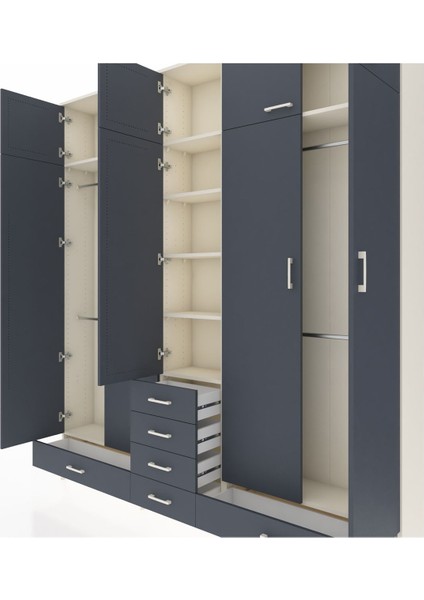 Arges Gardrop 6 Raflı 6 Çekmeceli 4 Askılı 220X30X243 Aytaşı-Antrasit fırsatları