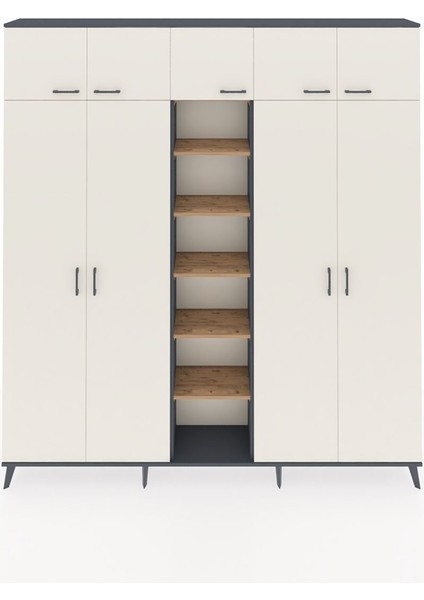 Arges Dolap 12 Raflı 9 Kapaklı 2 Askılı 220X30X243 Antrasit-Aytaşı/çam