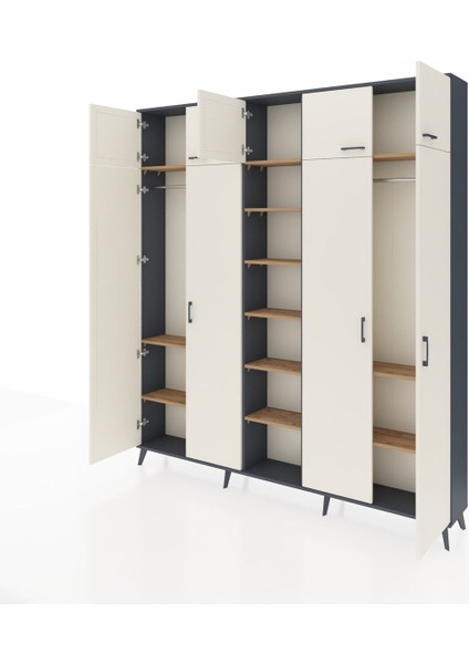 Arges Dolap 12 Raflı 9 Kapaklı 2 Askılı 220X30X243 Antrasit-Aytaşı/çam modelleri