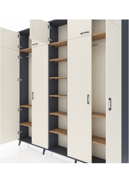 Arges Dolap 12 Raflı 9 Kapaklı 2 Askılı 220X30X243 Antrasit-Aytaşı/çam fırsatları