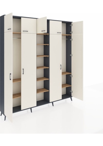 Arges Dolap 12 Raflı 9 Kapaklı 2 Askılı 220X30X243 Antrasit-Aytaşı/çam indirimleri