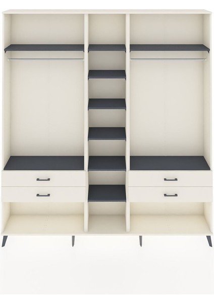 Arges Dolap 10 Raflı 4 Çekmeceli 2 Askılı 220X30X243 Aytaşı-Antrasit/aytaşı