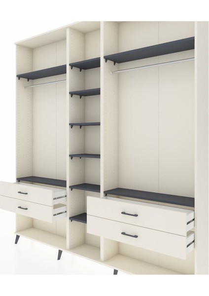 Arges Dolap 10 Raflı 4 Çekmeceli 2 Askılı 220X30X243 Aytaşı-Antrasit/aytaşı fırsatları