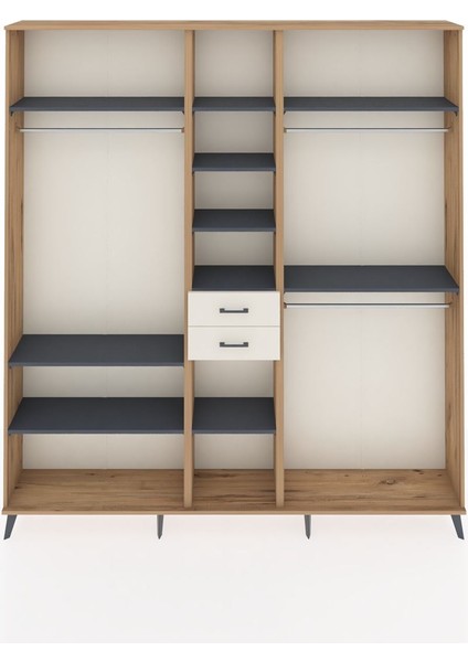 Arges Dolap 10 Raflı 2 Çekmeceli 3 Askılı 220X30X243 Çam-Antrasit/aytaşı