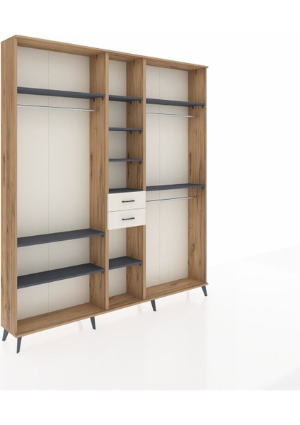 Arges Dolap 10 Raflı 2 Çekmeceli 3 Askılı 220X30X243 Çam-Antrasit/aytaşı fiyatları