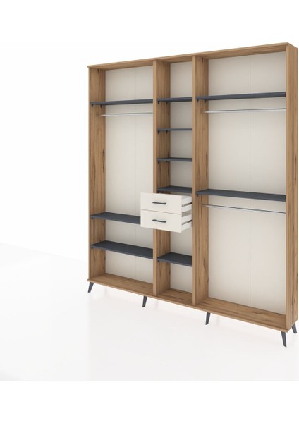 Arges Dolap 10 Raflı 2 Çekmeceli 3 Askılı 220X30X243 Çam-Antrasit/aytaşı modelleri
