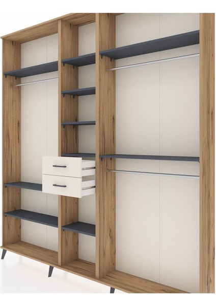 Arges Dolap 10 Raflı 2 Çekmeceli 3 Askılı 220X30X243 Çam-Antrasit/aytaşı fırsatları