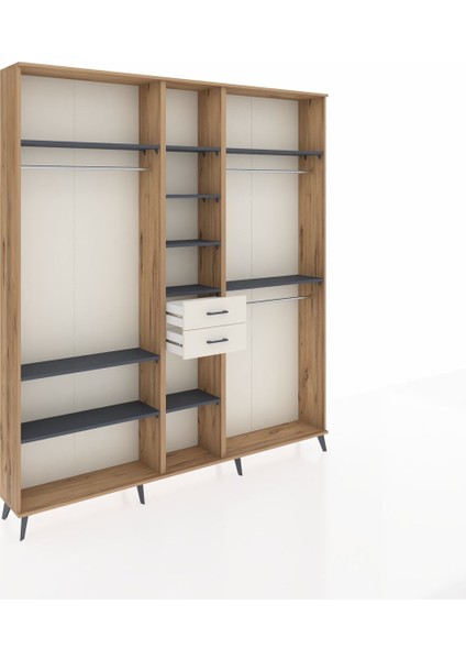 Arges Dolap 10 Raflı 2 Çekmeceli 3 Askılı 220X30X243 Çam-Antrasit/aytaşı indirimleri