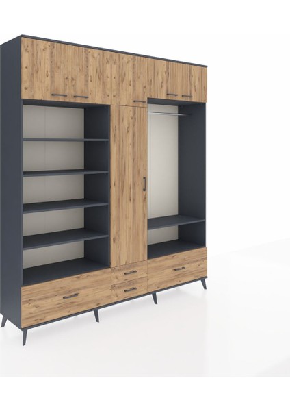Hyperion Gardrop 18 Raflı 4 Çekmeceli Tek Askılı 220X44X243 Antrasit-Çam/çam fiyatları