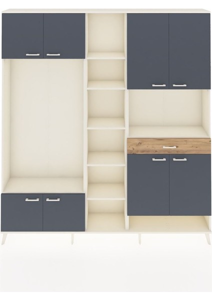 Arges Dolap 12 Raflı Tek Çekmeceli 8 Kapaklı 220X30X243 Aytaşı-Antrasit/çam