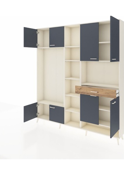 Arges Dolap 12 Raflı Tek Çekmeceli 8 Kapaklı 220X30X243 Aytaşı-Antrasit/çam modelleri