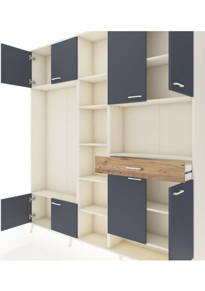Arges Dolap 12 Raflı Tek Çekmeceli 8 Kapaklı 220X30X243 Aytaşı-Antrasit/çam fırsatları