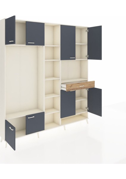 Arges Dolap 12 Raflı Tek Çekmeceli 8 Kapaklı 220X30X243 Aytaşı-Antrasit/çam indirimleri