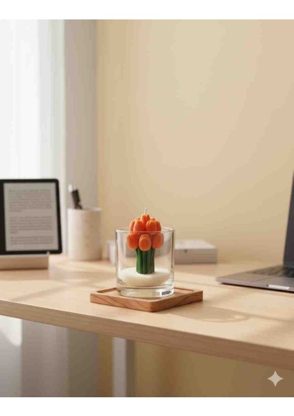 El Yapımı Lale Buketi Bardak Mum – Dekoratif Doğal Soya Mum