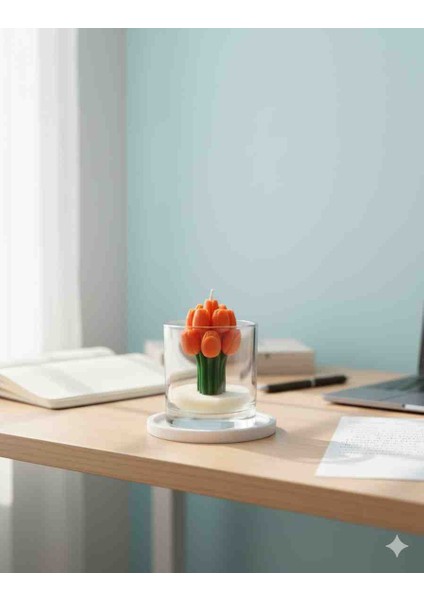 El Yapımı Lale Buketi Bardak Mum – Dekoratif Doğal Soya Mum fiyatları