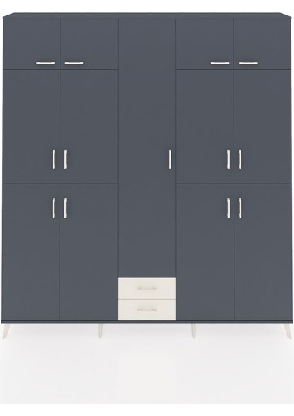 Arges Dolap 10 Raflı 2 Çekmeceli 4 Askılı 220X30X243 Antrasit-Antrasit/aytaşı