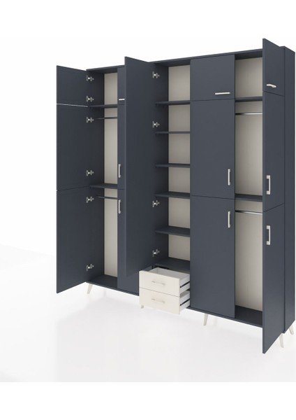 Arges Dolap 10 Raflı 2 Çekmeceli 4 Askılı 220X30X243 Antrasit-Antrasit/aytaşı modelleri