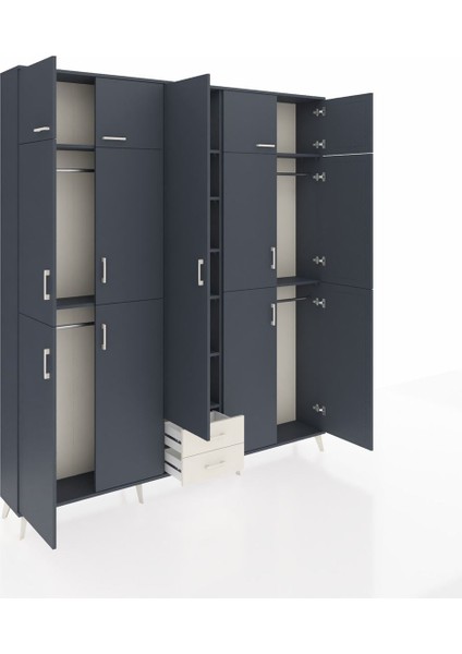 Arges Dolap 10 Raflı 2 Çekmeceli 4 Askılı 220X30X243 Antrasit-Antrasit/aytaşı indirimleri
