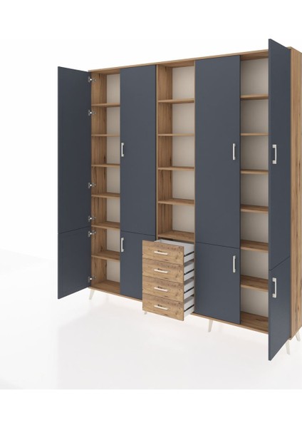 Arges Dolap 17 Raflı 4 Çekmeceli 8 Kapaklı 220X30X243 Çam-Antrasit/çam modelleri