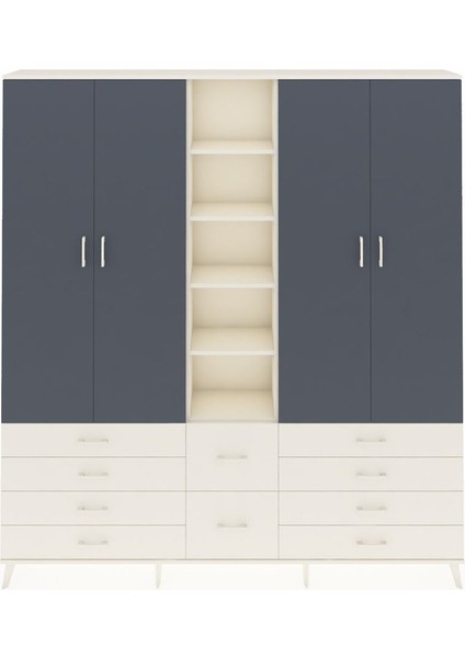 Arges Dolap 9 Raflı 10 Çekmeceli 2 Askılı 220X30X243 Aytaşı-Antrasit/aytaşı