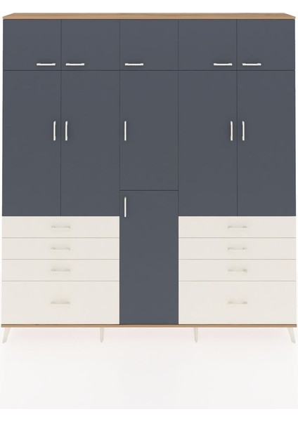 Arges Dolap 8 Raflı 8 Çekmeceli 3 Askılı 220X30X243 Çam-Antrasit/aytaşı