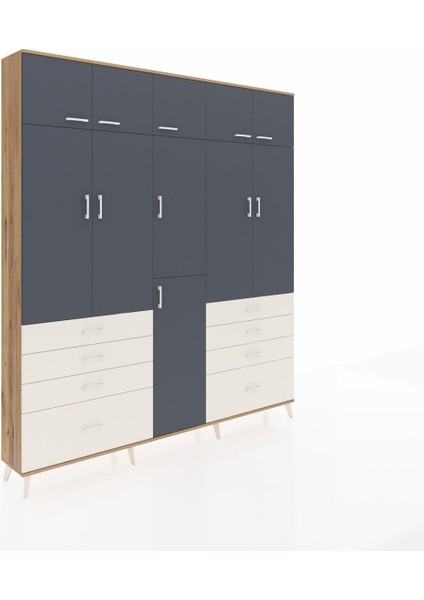 Arges Dolap 8 Raflı 8 Çekmeceli 3 Askılı 220X30X243 Çam-Antrasit/aytaşı fiyatları