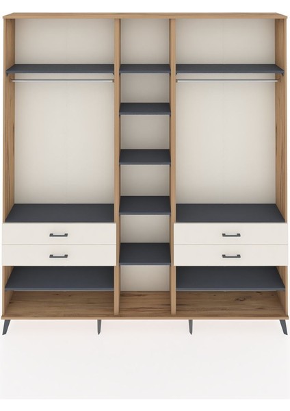 Arges Dolap 11 Raflı 4 Çekmeceli 2 Askılı 220X30X243 Çam-Antrasit/aytaşı