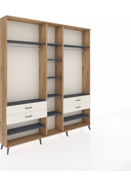 Arges Dolap 11 Raflı 4 Çekmeceli 2 Askılı 220X30X243 Çam-Antrasit/aytaşı fiyatları