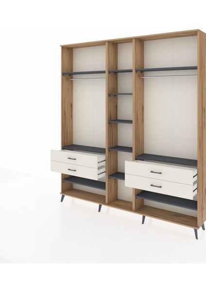 Arges Dolap 11 Raflı 4 Çekmeceli 2 Askılı 220X30X243 Çam-Antrasit/aytaşı modelleri