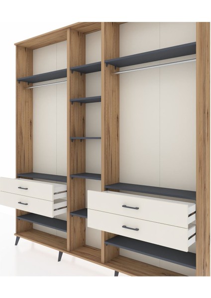 Arges Dolap 11 Raflı 4 Çekmeceli 2 Askılı 220X30X243 Çam-Antrasit/aytaşı fırsatları