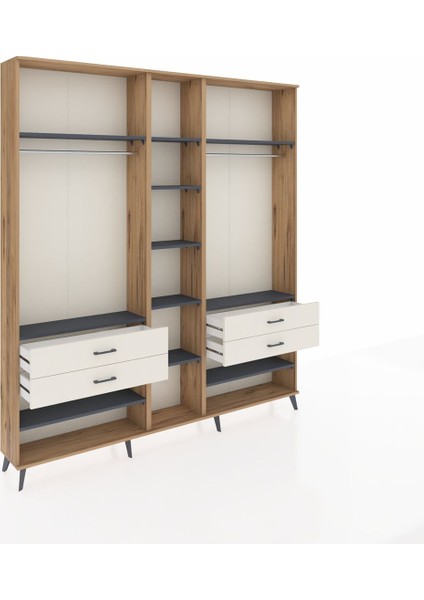 Arges Dolap 11 Raflı 4 Çekmeceli 2 Askılı 220X30X243 Çam-Antrasit/aytaşı indirimleri