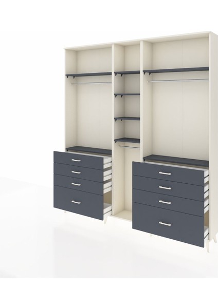 Arges Gardrop 8 Raflı 8 Çekmeceli 3 Askılı 220X30X243 Aytaşı-Antrasit modelleri