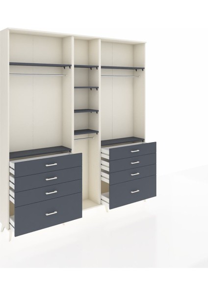 Arges Gardrop 8 Raflı 8 Çekmeceli 3 Askılı 220X30X243 Aytaşı-Antrasit indirimleri