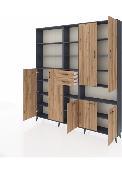 Arges Gardrop 17 Raflı 2 Çekmeceli 7 Kapaklı 220X30X243 Antrasit-Çam modelleri