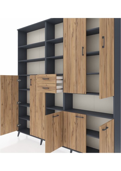 Arges Gardrop 17 Raflı 2 Çekmeceli 7 Kapaklı 220X30X243 Antrasit-Çam fırsatları