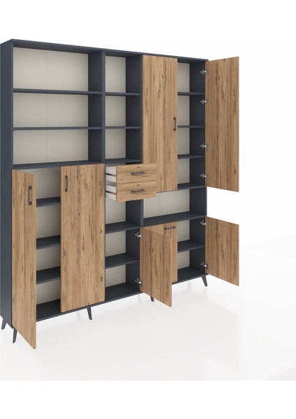 Arges Gardrop 17 Raflı 2 Çekmeceli 7 Kapaklı 220X30X243 Antrasit-Çam indirimleri