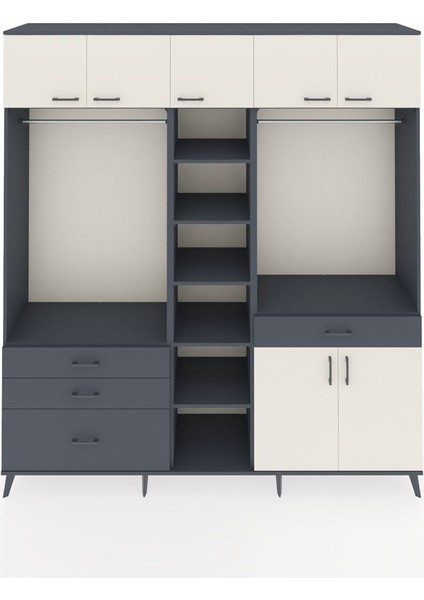 Hyperion Dolap 11 Raflı 4 Çekmeceli 2 Askılı 220X44X243 Antrasit-Aytaşı/antrasit