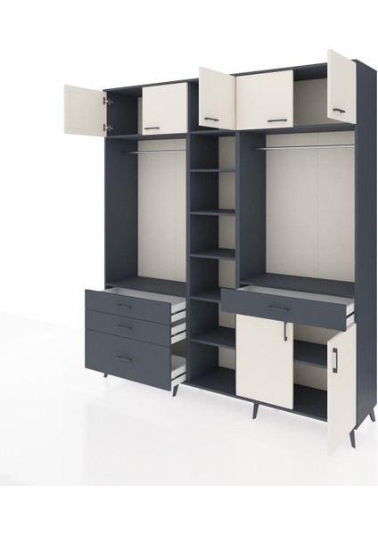 Hyperion Dolap 11 Raflı 4 Çekmeceli 2 Askılı 220X44X243 Antrasit-Aytaşı/antrasit modelleri