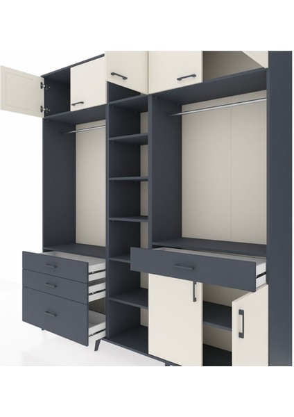 Hyperion Dolap 11 Raflı 4 Çekmeceli 2 Askılı 220X44X243 Antrasit-Aytaşı/antrasit fırsatları
