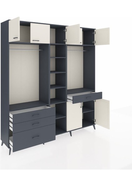 Hyperion Dolap 11 Raflı 4 Çekmeceli 2 Askılı 220X44X243 Antrasit-Aytaşı/antrasit indirimleri